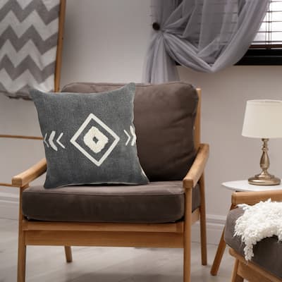 Sevita Tufted White Geometric Diamond Throw Pillow