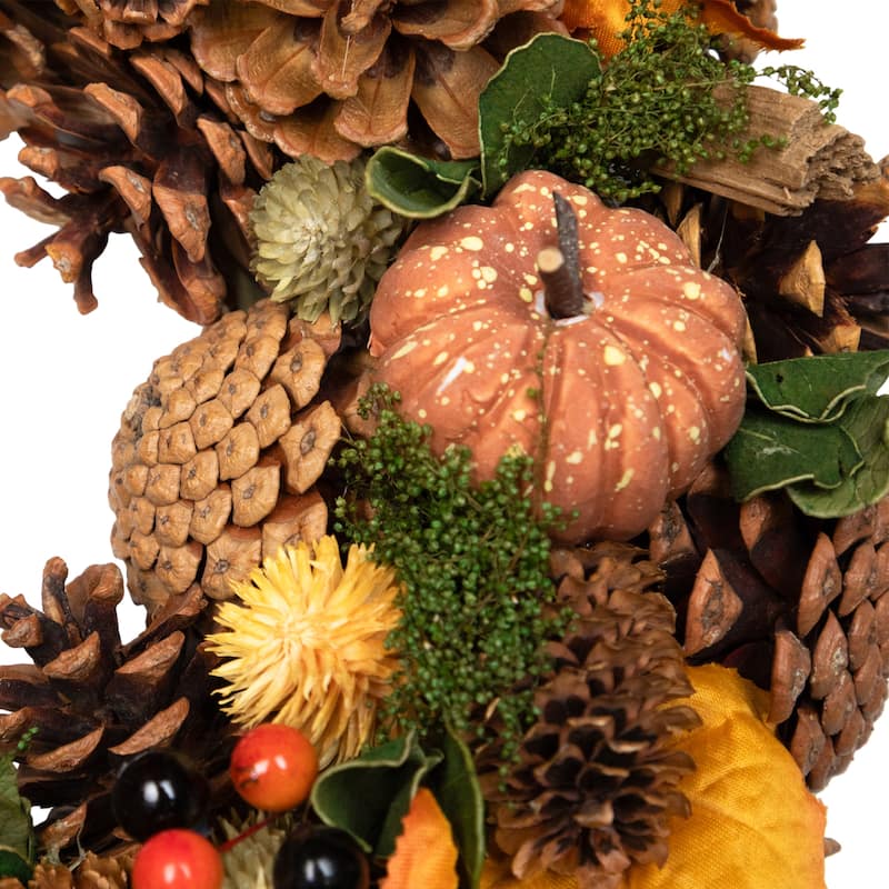 Pumpkins and Mushrooms Artificial Fall Harvest Wreath - 13" - Unlit