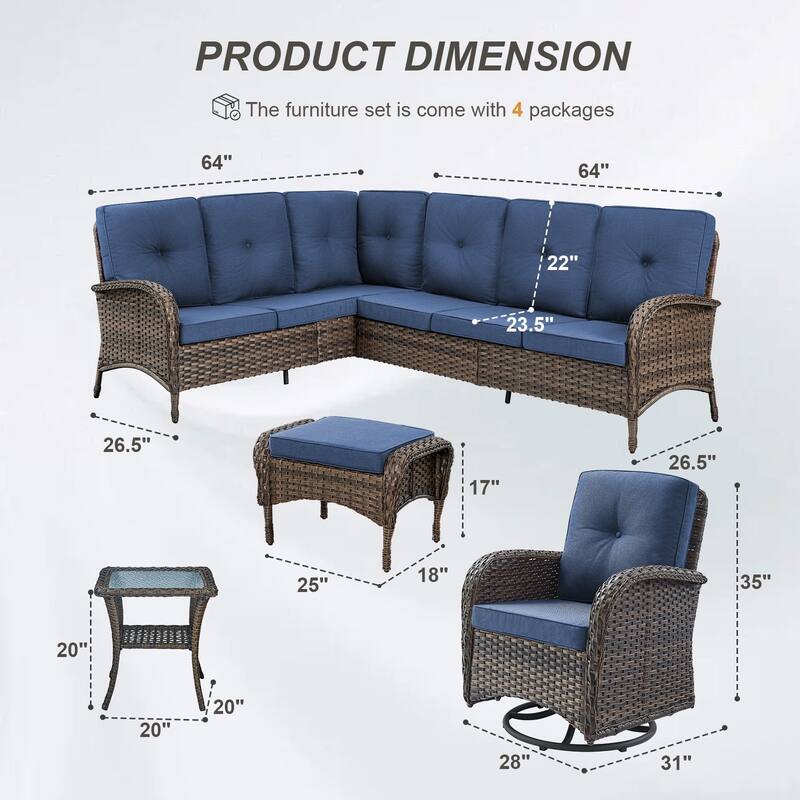 Gymojoy L-Shaped Outdoor Sectional Sofa Set with Swivel Chairs, Perfect for Patios