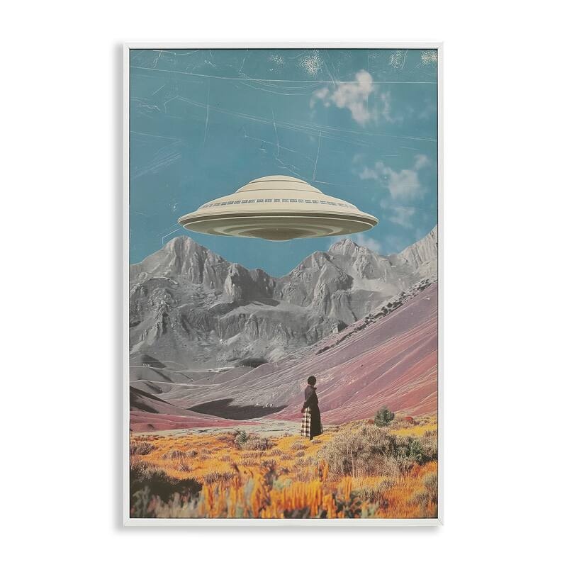 Stupell UFO over Mountain Valley Framed Giclee Art Design By Wumples - 16 x 24 - White