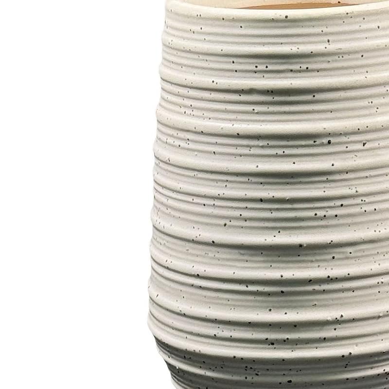 Set of Two Tall Grooved Speckled Flower Pots in Off White