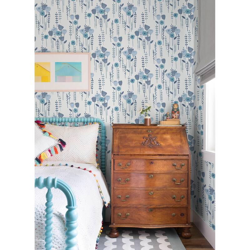 A-Street Prints Mabel Blue Floral Field Wallpaper