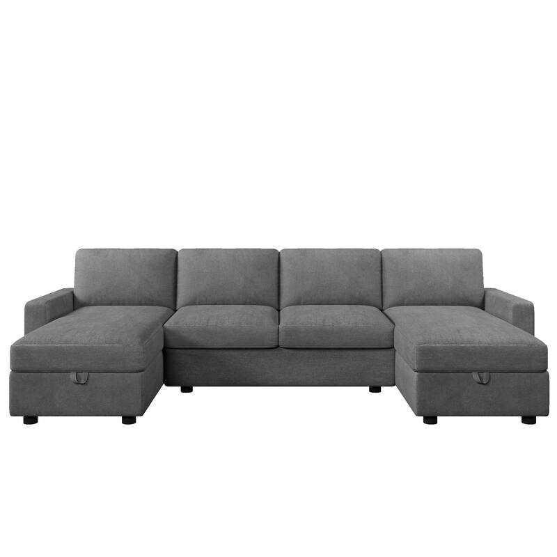 103.9" Polyester U-Shaped Sectional Sofa with 2 Storage Chaises & 4 USB Ports