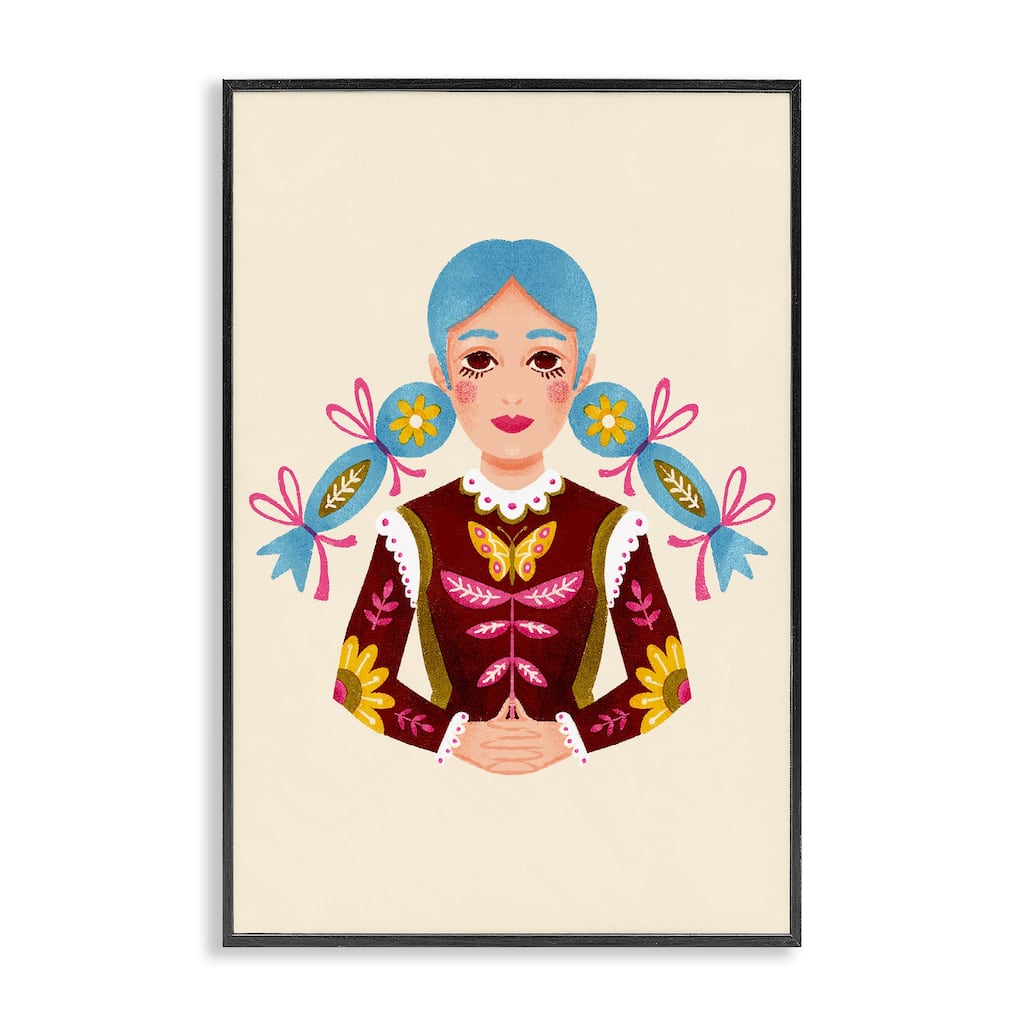 Stupell Blue Haired Girl Portrait Framed Giclee Art Design By Hannah Moren