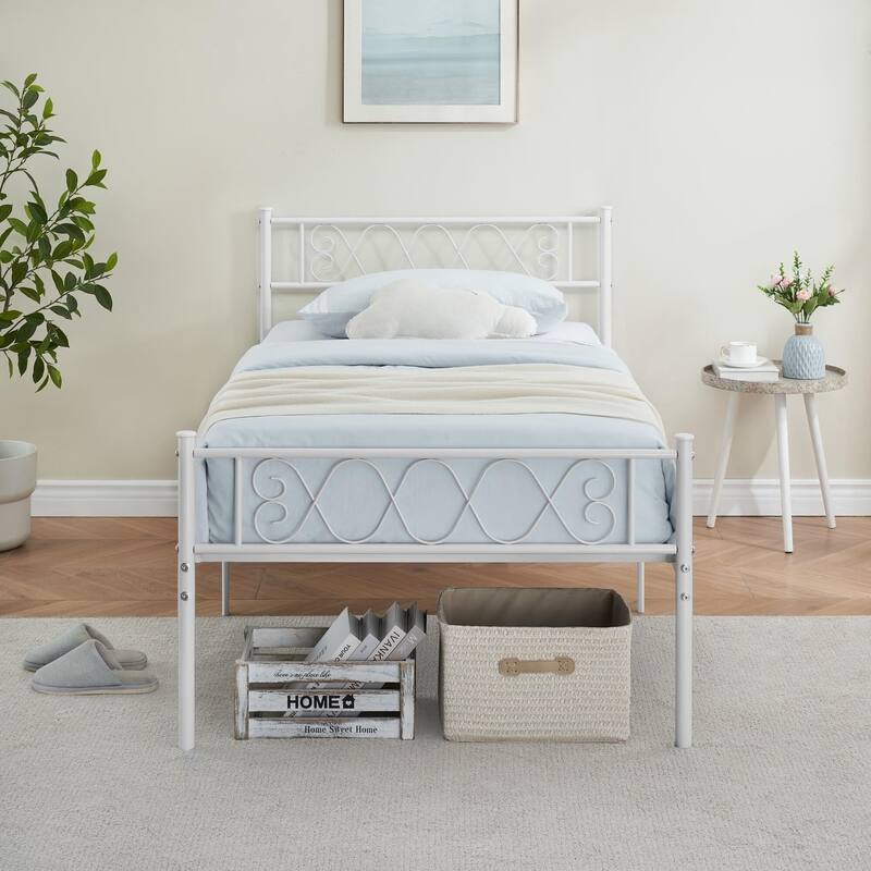 Bed Frame with Headboard and Footboard for Girls and Boys