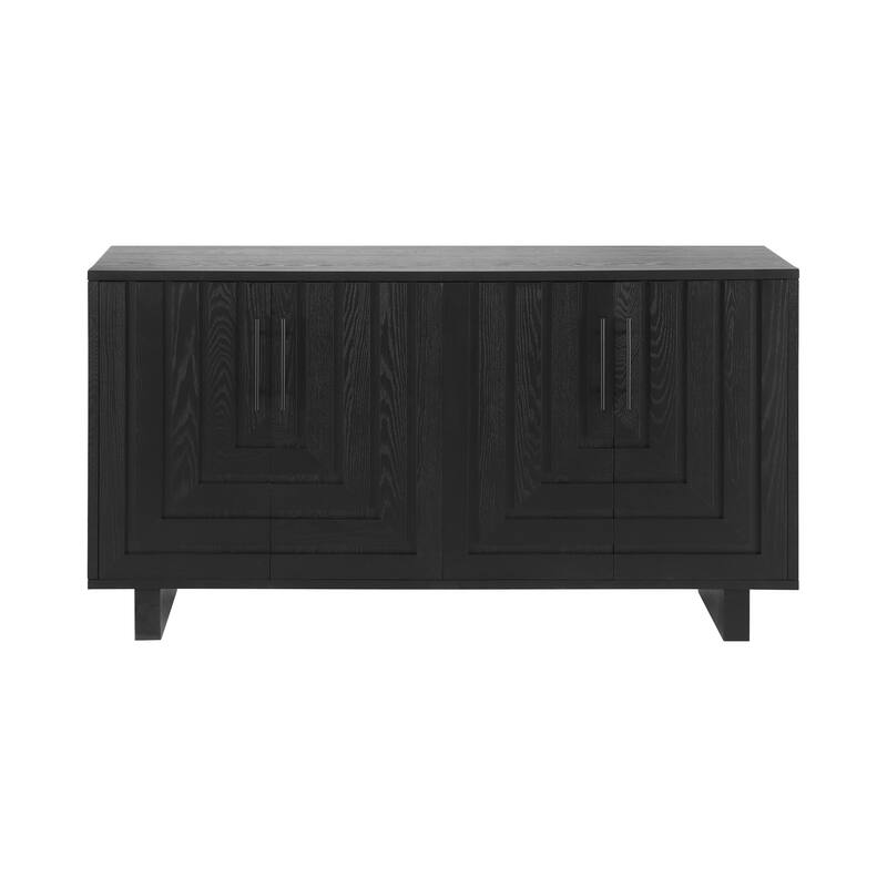 Roomfitters Modern 4-Door Sideboard Storage Cabinet with Geometric Panels, 59 Inch - Black