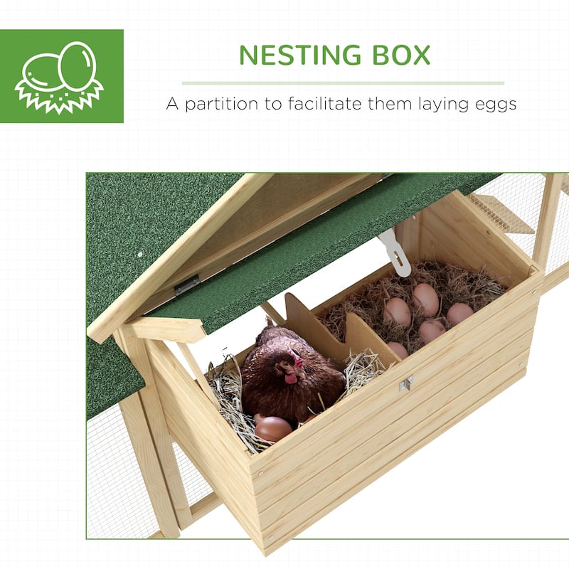 Large Wooden Chicken Coop with Nesting Box Run Ramp and Ventilated Wire Mesh for Poultry