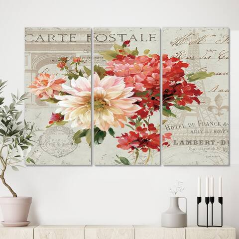 Silver Orchid "Red Painted Flowers on Vintage Postcard I" Traditional Canvas Art