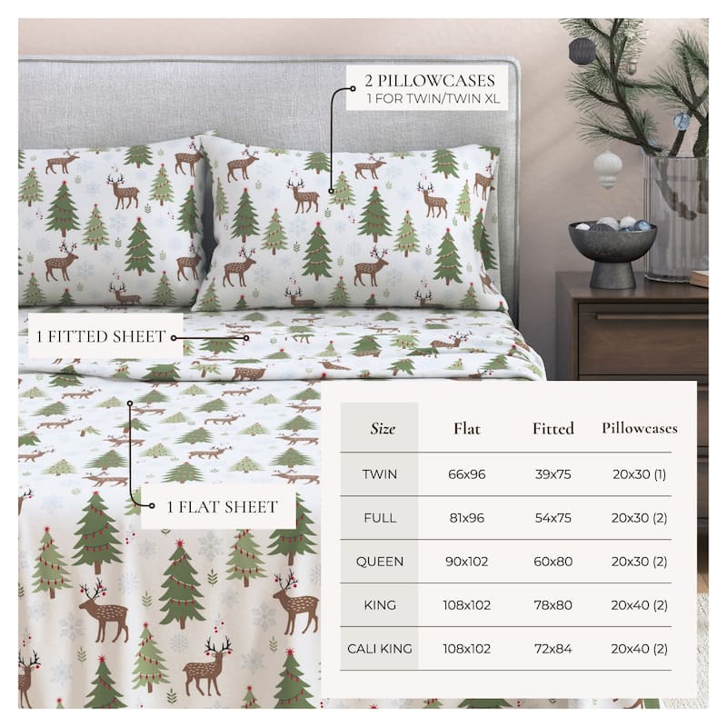 Linery & Co. Turkish Cotton Double-Brushed Christmas Flannel Bed Sheet Set