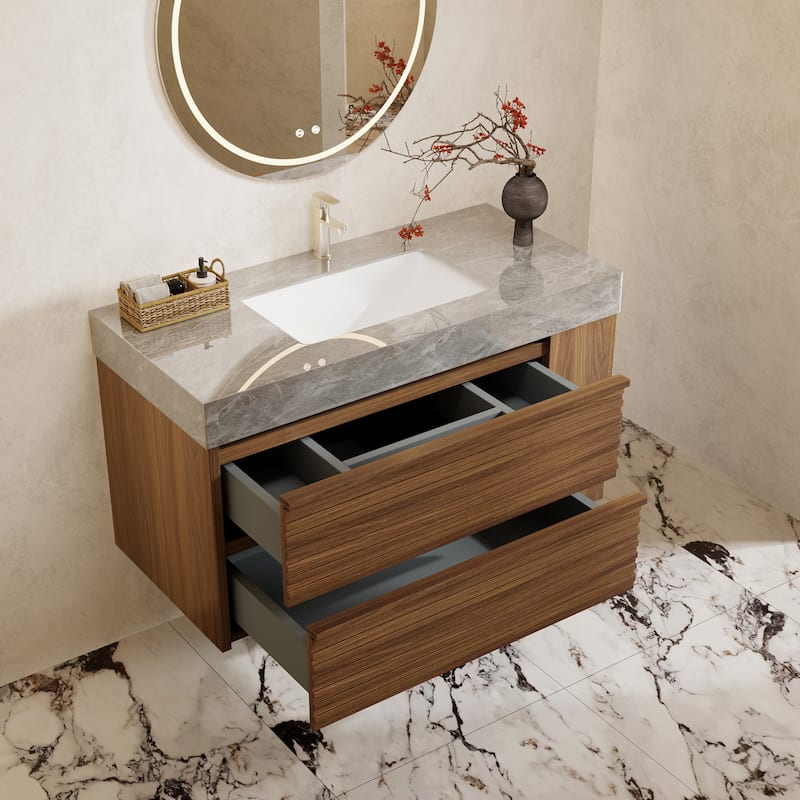 Modern 36" Bathroom Vanities, Sintered Stone Tabletop, Sold wood Cabinets, 2 Drawers& 2 Adjustable Shelves, Not Assembled Need