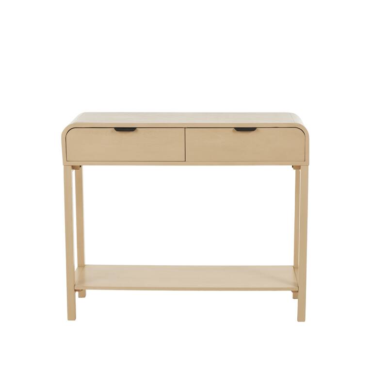 Wood Handmade 2 Drawer Console Table with Black Handles - Beige - Roche River Decor