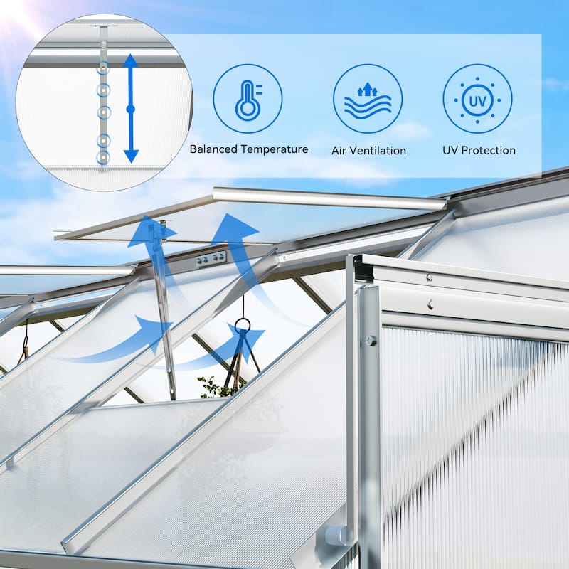 Moasis 10 x 12' Polycarbonate Walk-in Hobby Garden Greenhouse with Aluminum Frame - Hobby