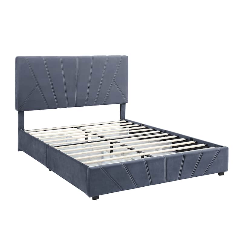 Rhiv Art Deco Upholstered 4-drawer Storage Bed by Furniture of America - Grey - Queen