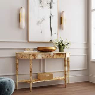 Astor 54"W Burl Wood Demilune Console Table