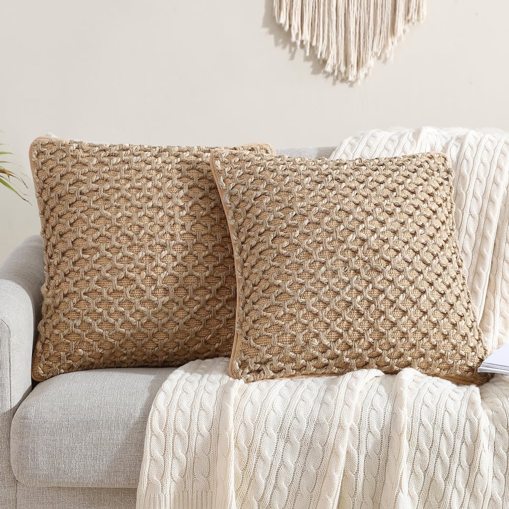 Boho Living Jada Braided Cotton/Jute Throw Pillow Covers