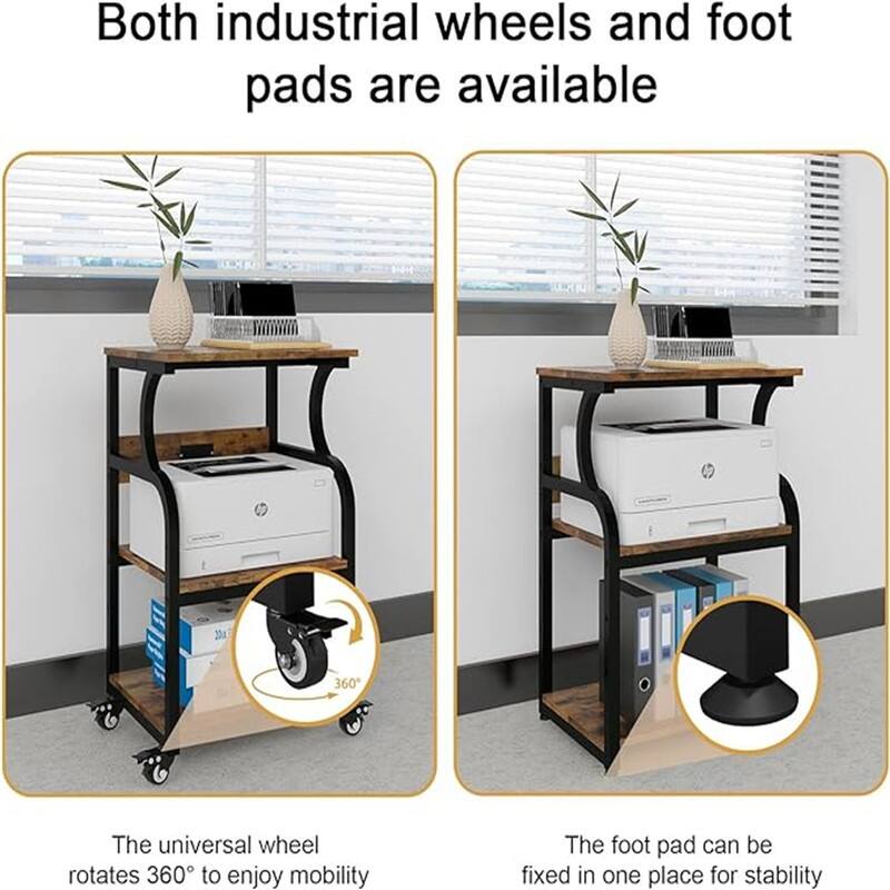 3 Tier Printer Stand,Printer Table with Adjustable Storage Shelf - 19.7 x 15.7 x 29.5 inches