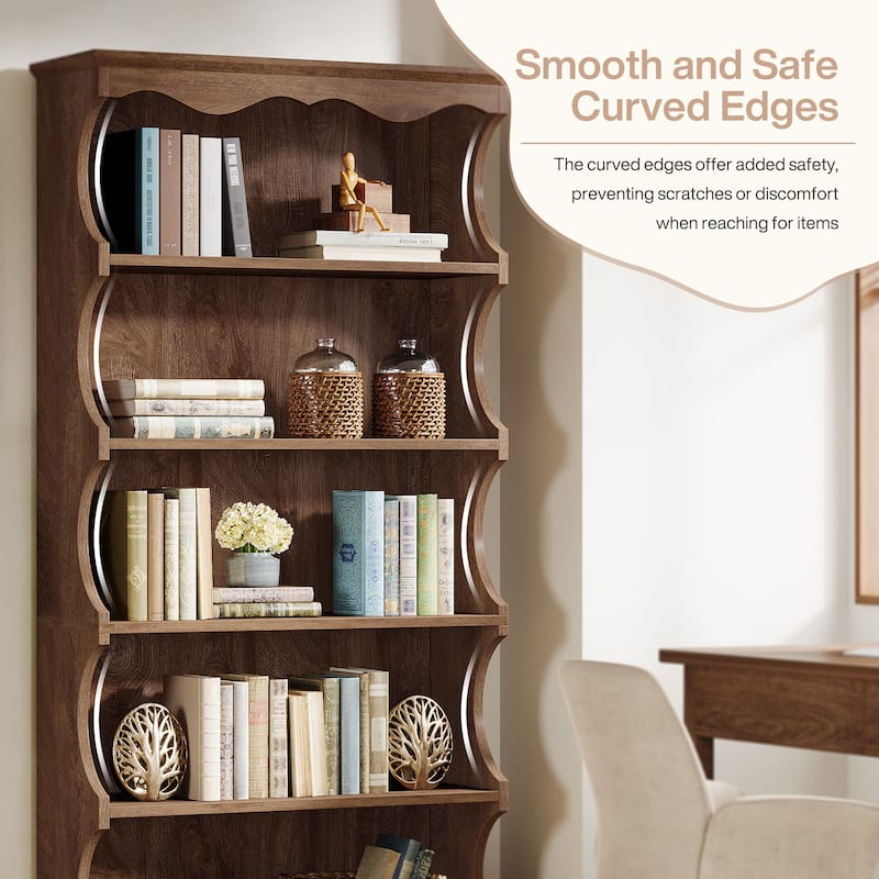 70-Inch Tall 5-Tier Bookcase with Curved-Edge Design