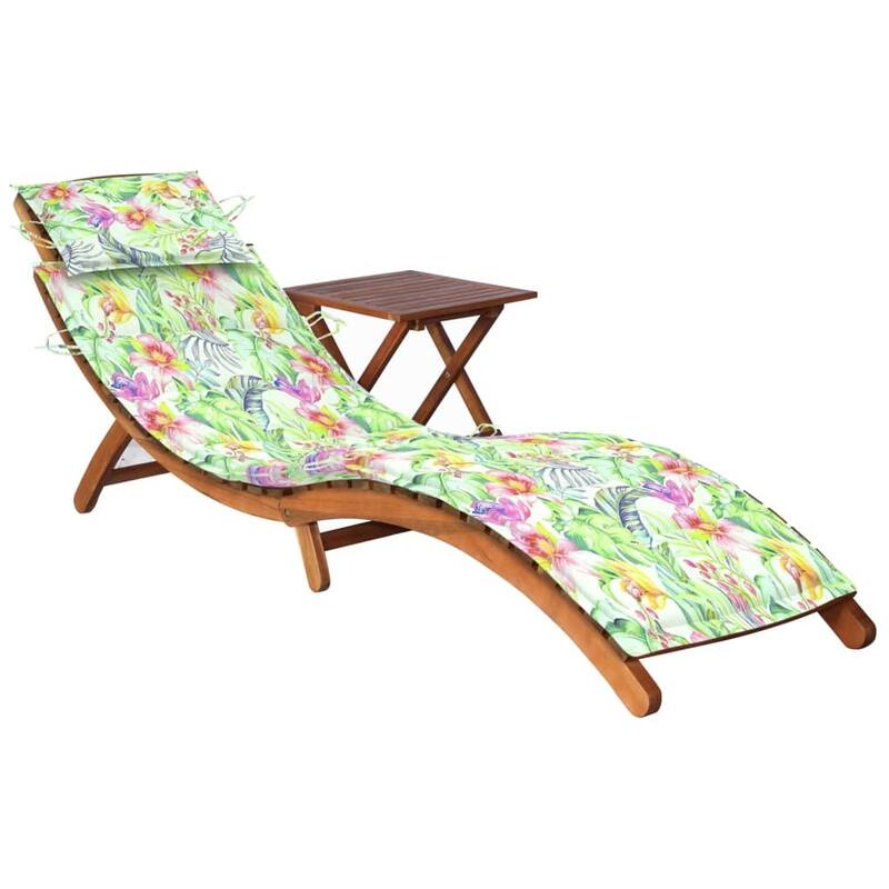 vidaXL Patio Sun Lounger with Cushion Solid Acacia Wood - 72.4" x 21.7" x 25.2"