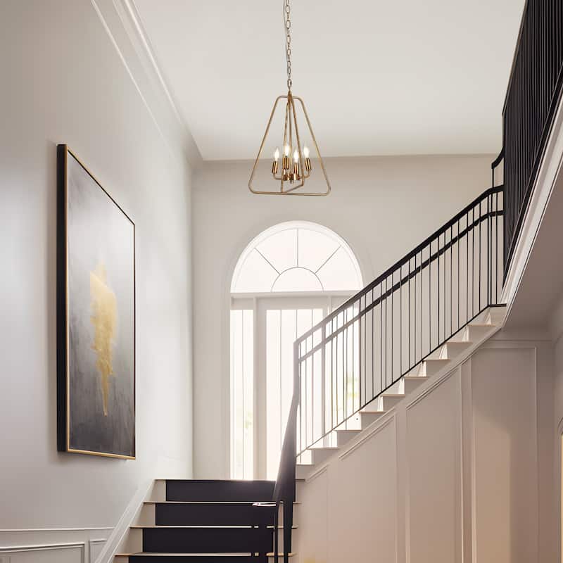 Modern Gold 4-Light Lantern Chandelier Dimmable Pendant for Kitchen Island Foyer - Brass Gold - 15.7"Dx20.9"H