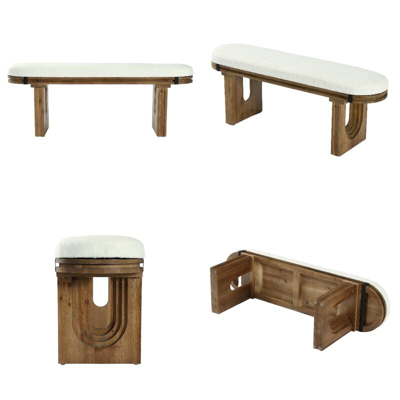 47.24" Solid Wood Upholstered Bedroom Bench, Bed End Entryway Bench for Hallway Living Room Kitchen