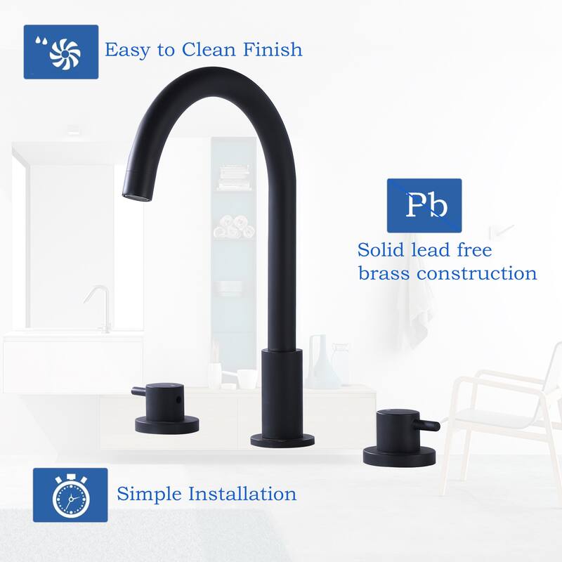 Double Handle 13''H Gooseneck Bathroom Sink Faucet Widespread in Black / Gold