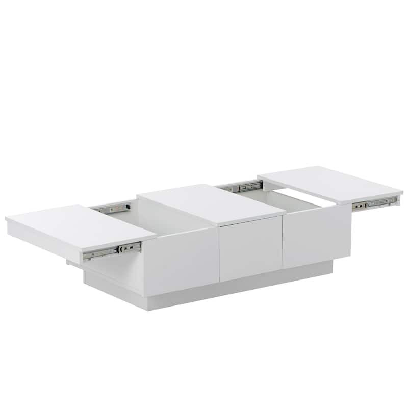 Roomfitters Modern High Gloss Coffee Table with Hidden Storage, Extendable Center Table with Sliding Top with Pull-Out