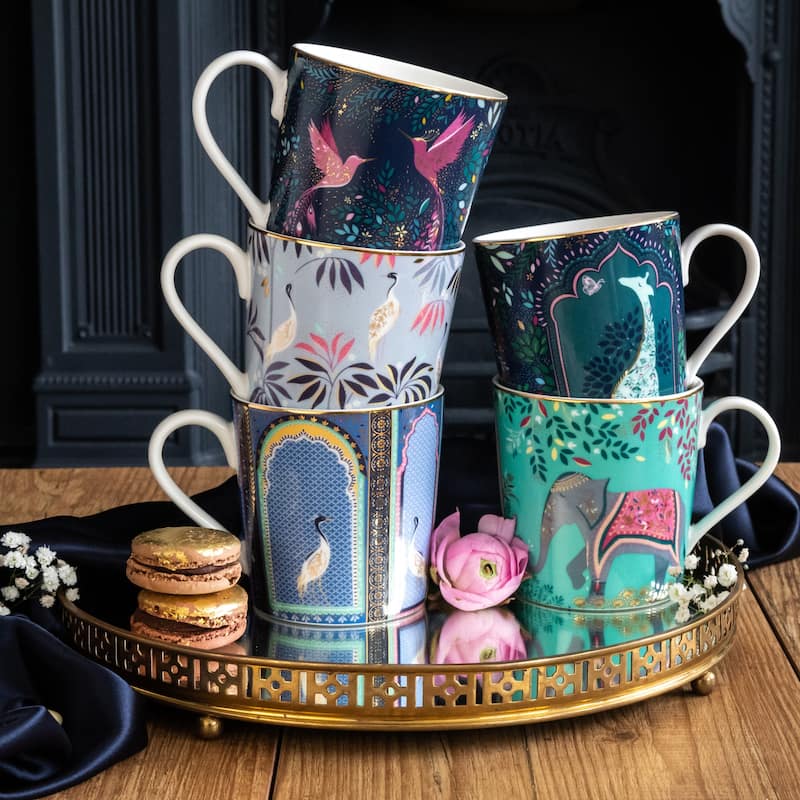 Sara Miller India Mugs - Set of 4 - 12 oz