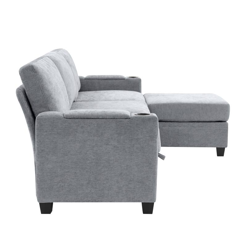 Chenille Sectional Sofa, Hidden Storage & Modular Design