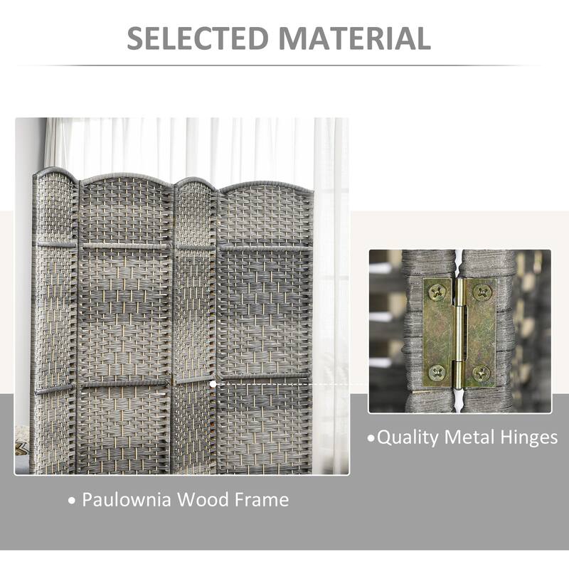 6 Panel Room Divider, 6' Tall Folding Privacy Screen, Hand-Woven Freestanding Wall Partition for Home Office, Bedroom