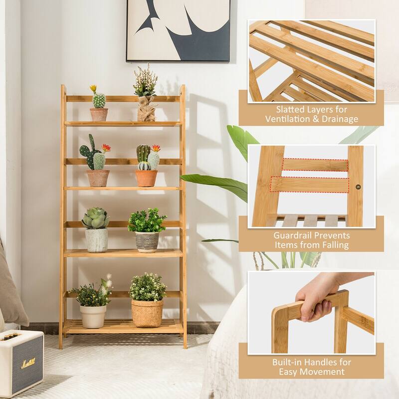 Gymax 4-Tier Bookshelf Bamboo Ladder Shelf Bathroom Shelves Storage