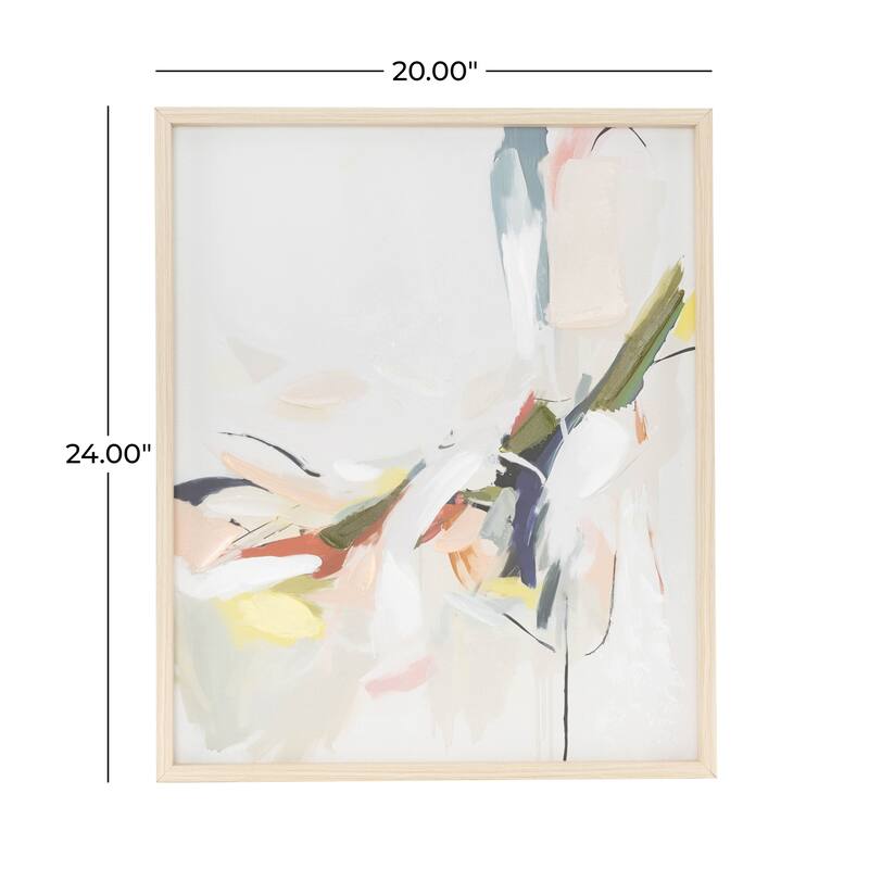 Canvas Abstract Framed Wall Art with Light Brown Frame - Multi Colored - Roche River Decor
