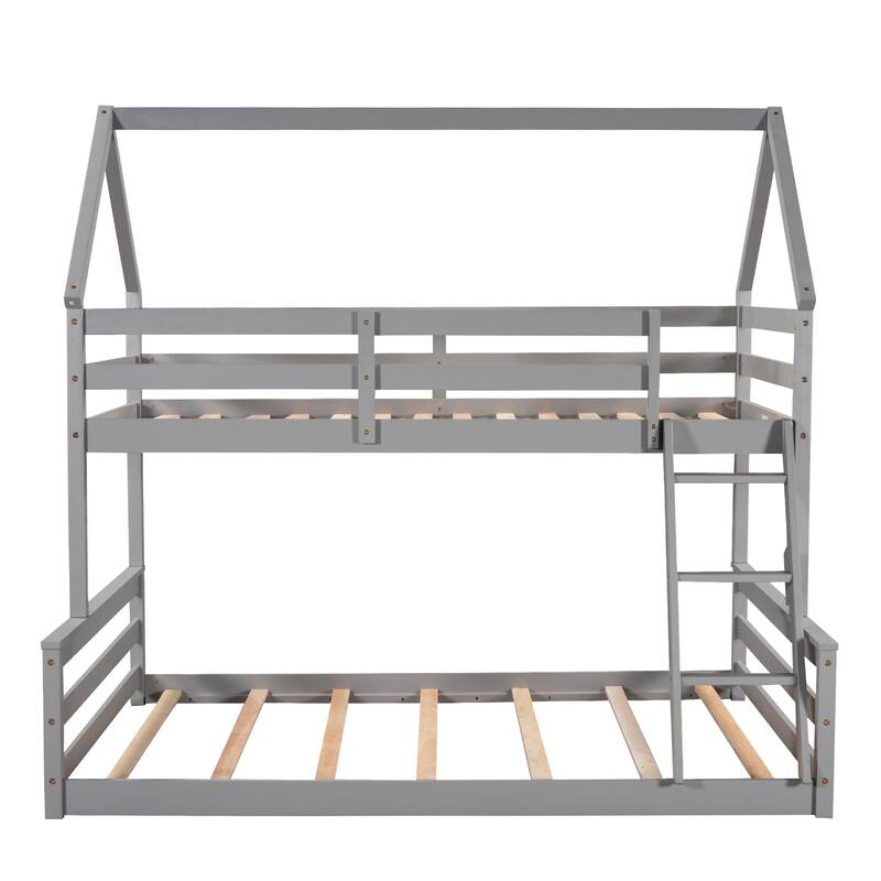 Twin Over Full House Bunk Bed with Ladder, Convertible to Two Separate Beds