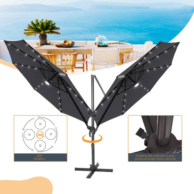 10 Ft LED Offset Cantilever Hanging Patio Umbrella by LIVOOSUN