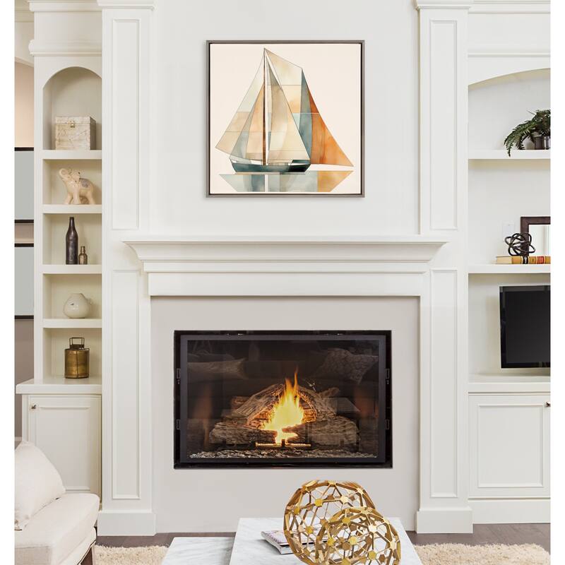 Kate and Laurel Sylvie Mid Century Modern Geometric Sailboat Framed Canvas by The Creative Bunch Studio