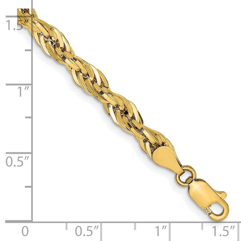Curata 14k Yellow Gold 4.75mm Hollow Rope Chain Bracelet Options: 7" 8"