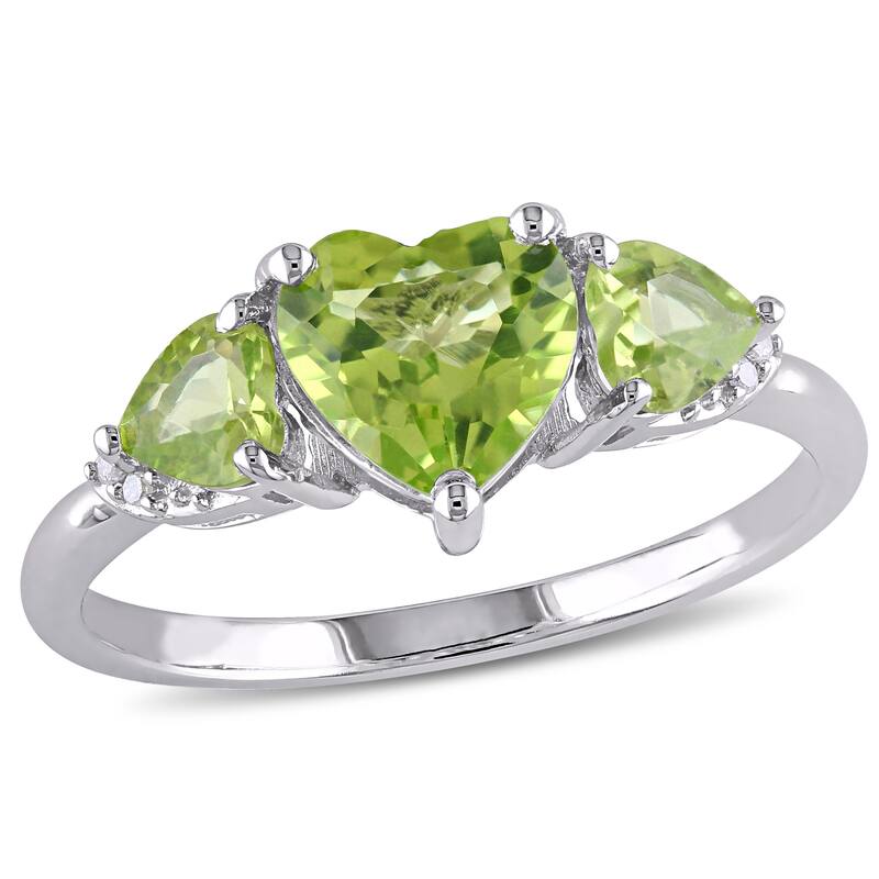 Miadora 1 7/8 CT TGW Peridot Diamond Accent Triple Heart Ring in Sterling Silver