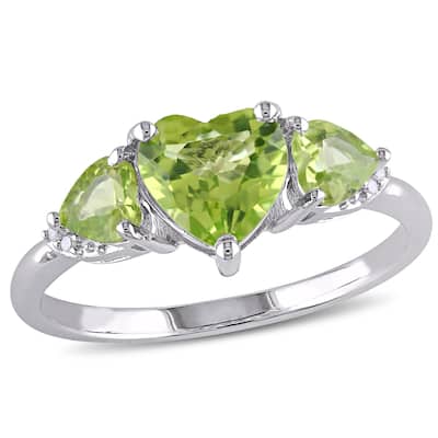 Miadora 1 7/8 CT TGW Peridot Diamond Accent Triple Heart Ring in Sterling Silver