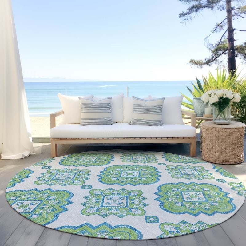 Machine Washable Indoor/ Outdoor Chantille Boho Moroccan Rug - Lime - 8' x 8'