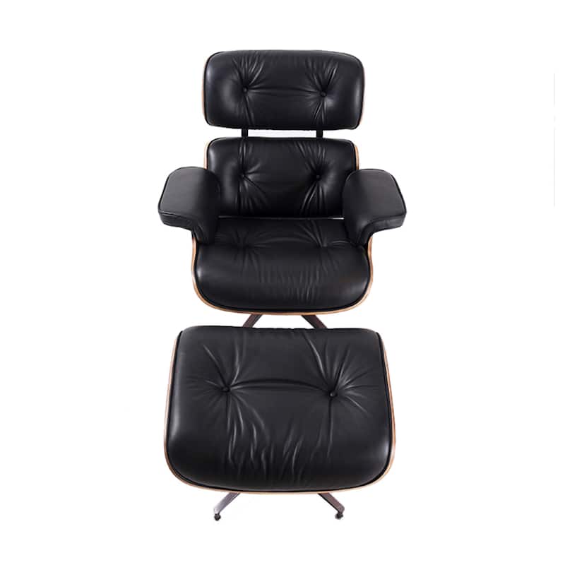 Mid Century Modern Leather Lounge Chair Armchair Recliner - Walnut/Black