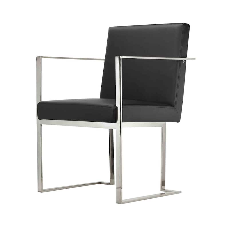 Boly 22 Inch Dining Armchair, Chrome Cantilever Steel, Black Faux Leather