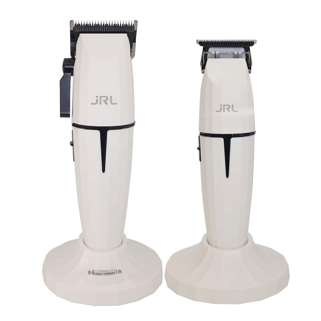 JRL GHOST Professional Cordless Hair Clipper - White (Dual Voltage) + JRL GHOST Professional Cordless Hair Trimmer - White
