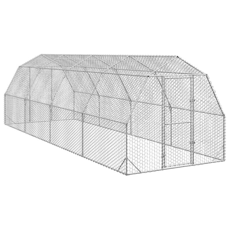 vidaXL Chicken Run Galvanized Large Durable Metal Chicken Coop - Silver - 315.0 x 98.4 x 88.6