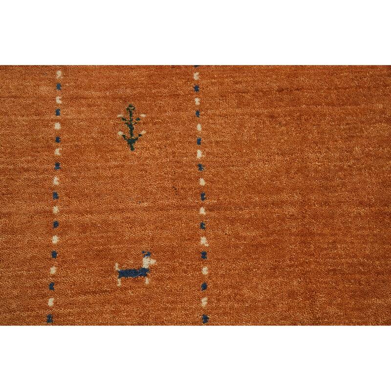 Hand Knotted Oriental 100% Wool Carpet Tribal Animal Pictorial Oranges & Rust Gabbeh Area Rug - 7' 11'' X 7' 11''