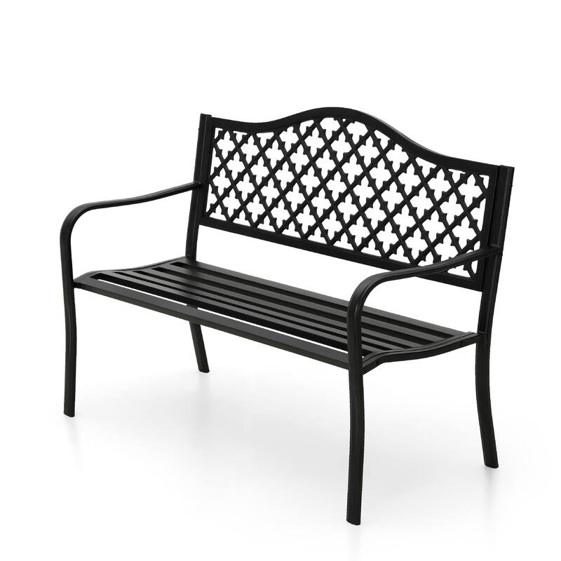 MAISON ARTS 50'' Cast Iron Outdoor Bench, Garden Bench with Backrest and Armrests