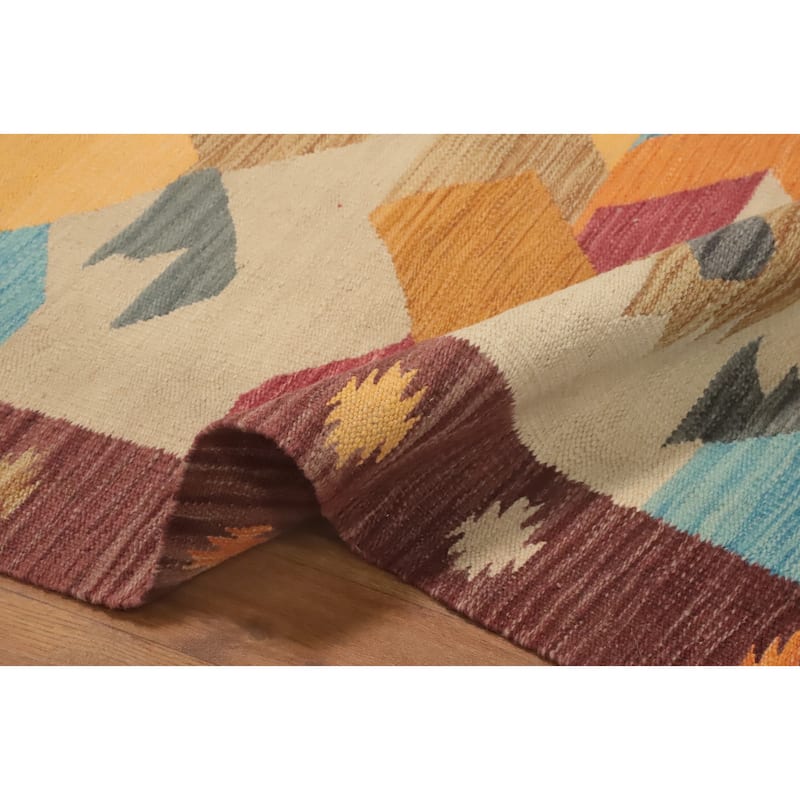 Hand Woven Oriental 100% Wool Carpet Southwestern Tribal Multi-Colored Kilim Area Rug - 8' 0'' X 5' 1''