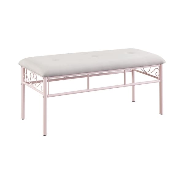 Metal Bench with Padded Seating and Scrolled Accents Pink and
