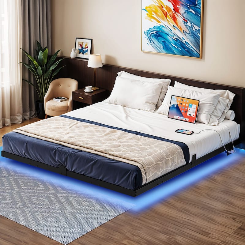 Floating Bed Frame with LED Lights