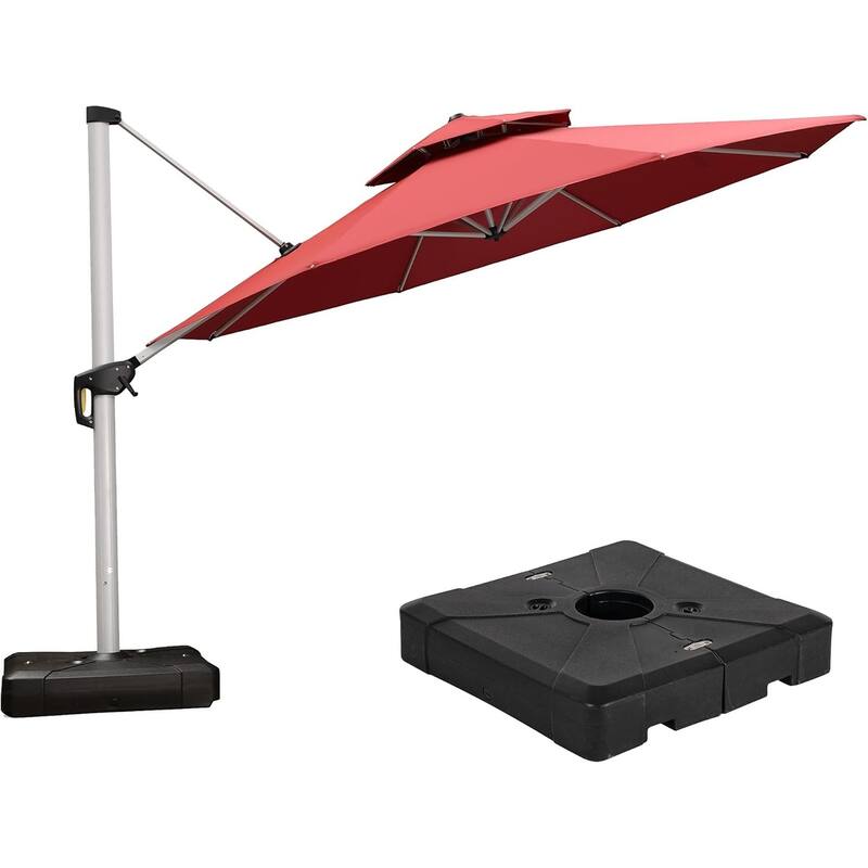 PURPLE LEAF 13ft Round Offset Hanging Patio Umbrella with Base - Brick Red