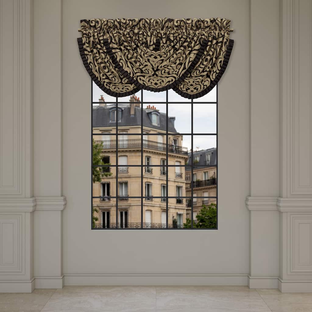 J. Queen New York Bolero Black And Gold Window Waterfall Valance