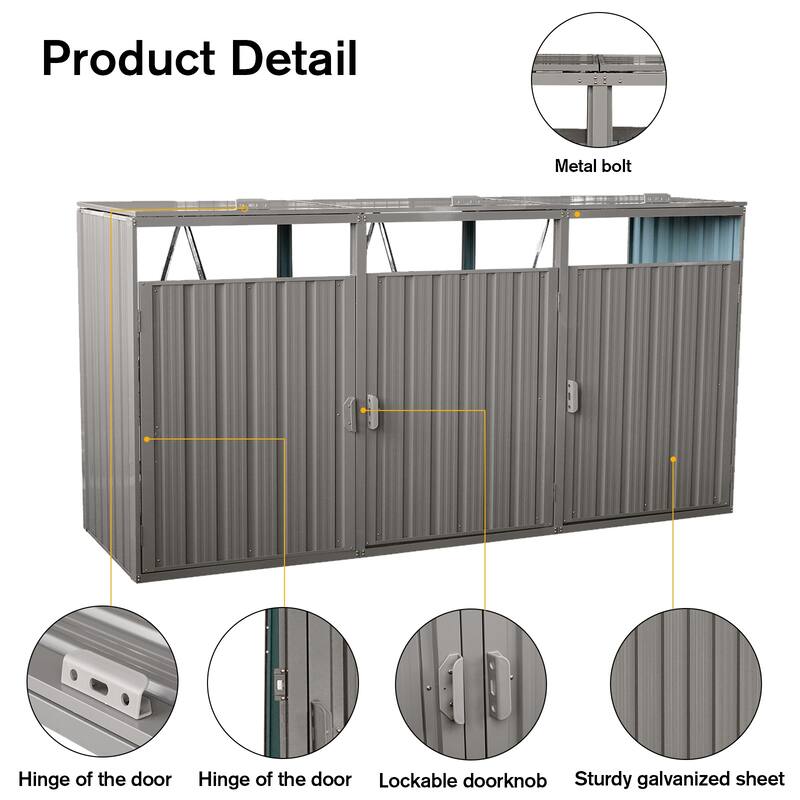 Outdoor Trash Can Storage, Storage Shed for 3 Trash Cans Tools - 7.8FT